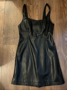 Anthropologie Leather Square Neck Mini Dress